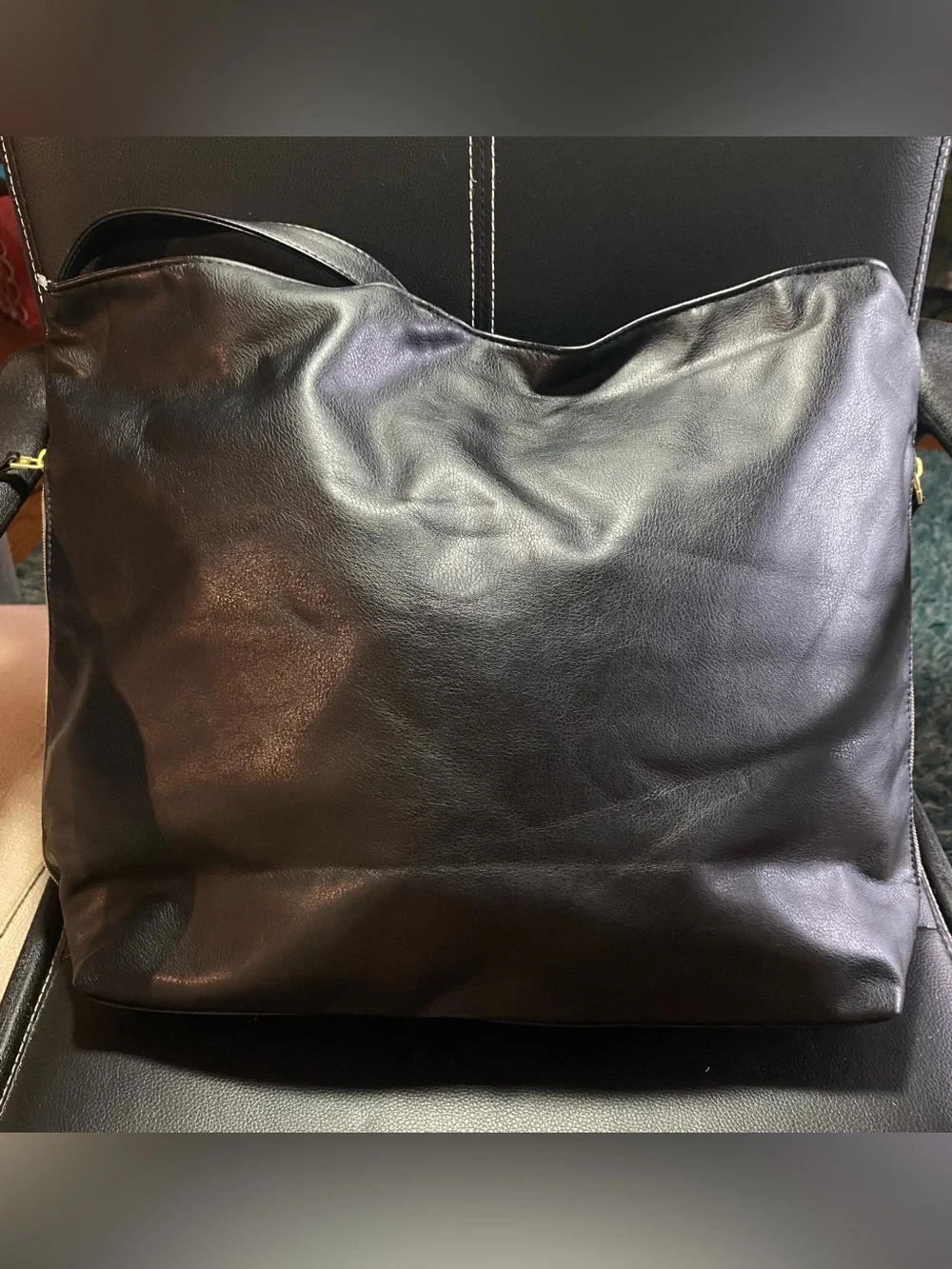 Donna Karan Signature Cashmere Collection Black Faux Leather Shoulder Bag